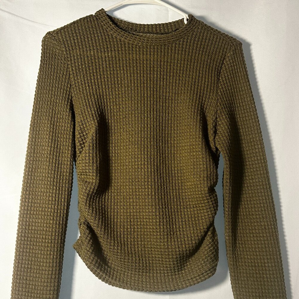SHEIN Olive Green Waffle Knit Long Sleeve Top Size S